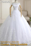 Runhufu New Arrival Wedding Dress Sleeveless Organza Court Train Lace Up Ball Gown Off The Shoulder Princess Wedding Gown