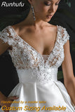Runhufu Satin Wedding Dresses Elegant Applique 3D Flroal Cap Sleeves Bridal Gowns Backless Side Slit Vestido De Novia For Bride