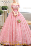 Runhufu Off The Shoulder Quinceanera Dresses Shining Beading Ball Gown Prom Dress Plus Size Pink Quinceanera Dresses