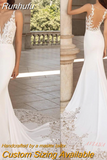 Runhufu Appliques Deep V-Neck Mermaid Wedding Dresses Sleeveless Backless With Long Train 2023 Elegant Bride Gown For Women