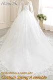 Runhufu Dresses Hot Sale Elegant Princess Adjust Lace Three Quarter Sleeve Bridal Gowns Vestidos De Noiva Plus Size