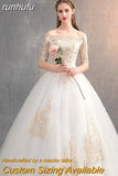 runhufu Wedding Dress Off The Shoulder Half Sleeve Wedding Gown Lace Applique Plus Size Simple Wedding Dress Robe De Mariee