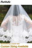 Runhufu Two Layers Sequins Lace Edge Wedding Veils Custom Made