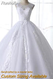 Runhufu White Lace Wedding Dress With Train Sleeveless Bridal Dress Back Zipper Ball Gown Luxury Vestido De Noiva Robe De Mariee
