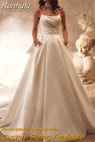 Runhufu Elegant A-Line Wedding Dresses Spaghetti Straps Bow Corset Back Bridal Gowns Boho Beach Evening Wedding Prom Gowns Plus Size