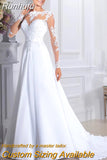 Runhufu Appliques Chiffon Long Sleeves Wedding Dresses For Women Vintage Formal Wedding Gown For Bride Sweep Train Vestido De Novia