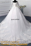 runhufu Neck White Full Sleeve Wedding Dresses Long Appliques Lace Embroidery Sweetheart Off the shoulder Vintage Bridal Ball Gowns