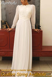 Runhufu Elegant Muslim Boho Wedding Dress 2023 Long Sleeves High Neck Vintage Bridal Dress Lace Appliques Vestido De Noiva