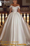 Runhufu A-Line Sexy Off Shoulder Wedding Dresses Shiny Bohemia Women's Tulle Princess Satin Bridal Gowns Robe De Mariée Vestido فست