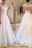 Runhufu White Elegant Appliqued Wedding Dresses 2023 Sheer Back Cap Sleeves Vintage Lace Bride Gown Vestidos De Novia A-line