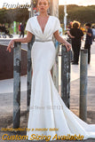 Runhufu Deep V-Neck Mermaid Wedding Dresses Flare Sleeve Lace Appliques Bridal Gowns Customizable Vestido De