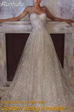Runhufu Sweetheart Princess Wedding Dresses Glitter Tulle Sexy Wedding Gown Spaghetti Straps Boho Bride dresses Vestidos de novia