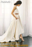 Runhufu Pieces Vestidos De Noiva Simple Satin Wedding Dresses A-line Boho 2023 Sweep Train Elegant Bride Princess Beach Wedding Gown