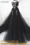 runhufu Black Long Wedding Dress Sexy Bridal Gown Vestidos De Novia Sexy Tulle Wedding Gowns Trouwjurk Plus Size