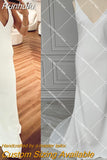Runhufu Crepe Sheath Spaghetti Straps Bridal Gowns Custom Made Plus Size V Neck Backless Sexy Open Back Buttons Wedding Dress
