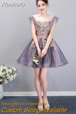 Runhufu New Banquet Elegant Evening Dress Scoop Sequins Appliques Floor-length Long Prom Formal Gown Vestidos De Noche