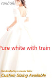 runhufu New Luxury Satin Wedding Dress Pure White With Train Simple Bridal Ball Gown Plus Size Custom Made Lace Up Vestido De Noiva