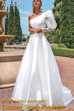 Runhufu Strapless A-Line Wedding Dresses One Shoulder Long Sleeves Sweep Train Bridal Gowns Vestido De Noiva