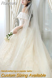 Runhufu New Shining Sequins Luxury Wedding Dress With Sweep Train Elegant Boat Neck Off The Shoulder Ball Gown Vestido De Noiva