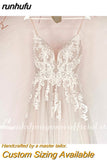 runhufu Lace Boho A Line Wedding Gowns Bridal V Neck Appliques 2023 robe de mariée suknia ślubna Spaghetti Straps Backless