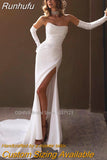 Runhufu Strapless A-Line Wedding Dresses Sleeveless Sweep Train Bridal Gowns Vestidos De Noiva