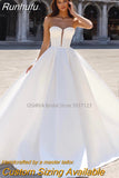 Runhufu Sweetheart Neck Satin A-Line Wedding Dresses Sleeveless Lace Appliques Bridal Gowns Vestidos De Noiva