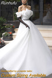 Runhufu Strapless A-Line Satin Wedding Dresses Off the Shoulder Short Sleeves Sweep Train Bridal Gowns Vestido De Novia