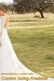 Runhufu Sexy Backless Wedding Dresses For Women Scoop Puff Sleeves Chiffon A-Line Bride Gowns Lace Appliques Robe De Mariée
