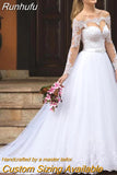 Runhufu Off Shoulder Wedding Dresses Appliques Long Sleeve Bridal Gowns Vintage Vestidos De Noiva Mariage Plus Size Custom Made