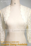 Runhufu Elegant Simple Shares of Women's 3/4 Long Sleeve White Lace Shoulders Cropped Bolero Wedding Jacket 2023 Bridal Wraps