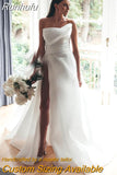 Runhufu Strapless A-Line Wedding Dresses Sleevesless Party Gowns Sweep Train Bridal Gowns Vestidos De Novia
