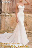 Runhufu Strapless Mermaid Wedding Dress V Neck Backless 2023 Appliques Sexy Bridal Gown Robe De Mariée Court Train Soft Satin