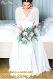 Runhufu Boho Wedding Dress 2023 Deep Lace Top V-neck 3/4 Sleeves Backless Beach Women Bridal Gowns Vestidos de novia