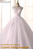 Runhufu White Lace Wedding Dress With Train Sleeveless Bridal Dress Back Zipper Ball Gown Luxury Vestido De Noiva Robe De Mariee