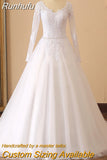 Runhufu NICEB Robe De Mariee Lace Long Sleeves Wedding Dress Bride Princess Sexy Illusion Back Bridal Gown Appliques V-Neck Tulle