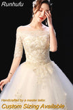 Runhufu Dress 2023 The Elegant Boat Neck Sweep Train Princess Wedding Gowns Champagne Lace Plus Size Wedding Dresses F