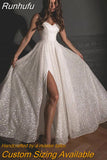 Runhufu Split Sweetheart Wedding Dresses Glitter Tulle Sexy Bridal Gown Spaghetti Straps Boho Bride dresses Vestidos de novia