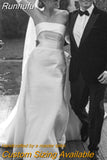 Runhufu Strapless Off The Shoulder Wedding Dress 2023 Bow Sleeveless Backless A-Line Simple Satin Bridal Gown Vestido De Noiva