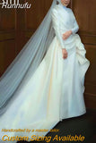 Runhufu Graceful Satin Muslim Wedding Dresses Draped Mermaid Bridal Gowns Ivory Arabic Dubai Womens Church Vestidos De Noiva