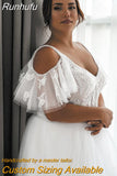 Runhufu Size Wedding Dresses For Woman 2023 Elegant V Neck Short Sleeves Applique A Line Lace up Back Bridal Dress Robe De Mariage