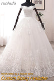 runhufu Novias New Arrival Africa Style Korean Lace Applique Wedding Dress V Neck off Shoulder Plus Size Bridal Gown Dress Princess