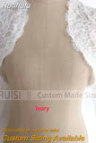 Runhufu Elegant Simple Shares of Women's 3/4 Long Sleeve White Lace Shoulders Cropped Bolero Wedding Jacket 2023 Bridal Wraps
