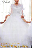Runhufu Wedding Dress 2023 O-neck Bridal Dress With Train Lace Up Ball Gown Princess Luxury Lace Wedding Gowns Customize