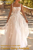 Runhufu Wedding Dress Chiffon A-line Floor Length V-neck Bride Dress Appliques Sleeveless Slit A Line Button Robes De Mariée
