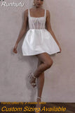 Runhufu Short Wedding Dress Women Beading A-Line Spaghetti Strap Open Back Square Collar Bridal Gown Above Knee Vestido De Noiva