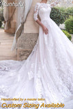 Runhufu Wedding Dress Embroidered Lace On Net With A-line Ball Gown O-neck Full Sleeve Bride Dress Back Lace Up Robe De Mariee