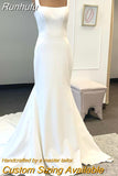 Runhufu Simple Mermaid Satin Wedding Dresses Square Neck Bridal Gowns Backless With Buttons Brides Dress Robes de mariée