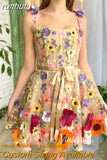 runhufu Mini A-Line Skirt Lace Party Gowns With 3D Flowes Straps Sweetheart Formal Dresses Colorful Appliques Wedding Gown