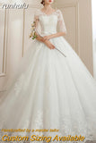 runhufu Ball Gowns Lace Embroidery Half Sleeve Fashion Classic V Neck Wedding Dresses Sequined Simple Vestido De Noiva plus size