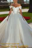 Runhufu Sexy Ladies Off Shoulder Arabian Dubai Satin Wedding Dress A-line Skirt Sweeping Train Back Tie Custom 2023 Bridal Dress
